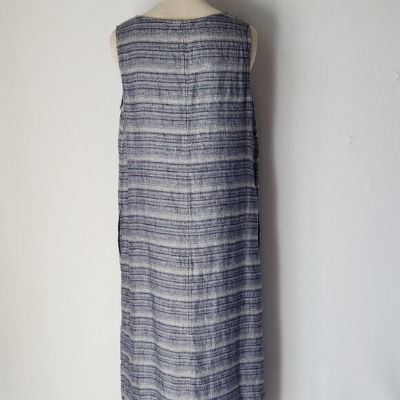 NWT Pure Jill Linen Tunic Maxi Shift Dress Key-Hole Sleeveless Pocket Sapphire - Picture 6 of 12